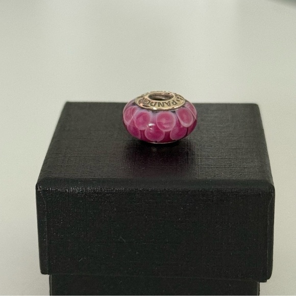 Pandora 14K Yellow Gold Pink Lotus Murano Glass Rare Retired Charm - Picture 9 of 9
